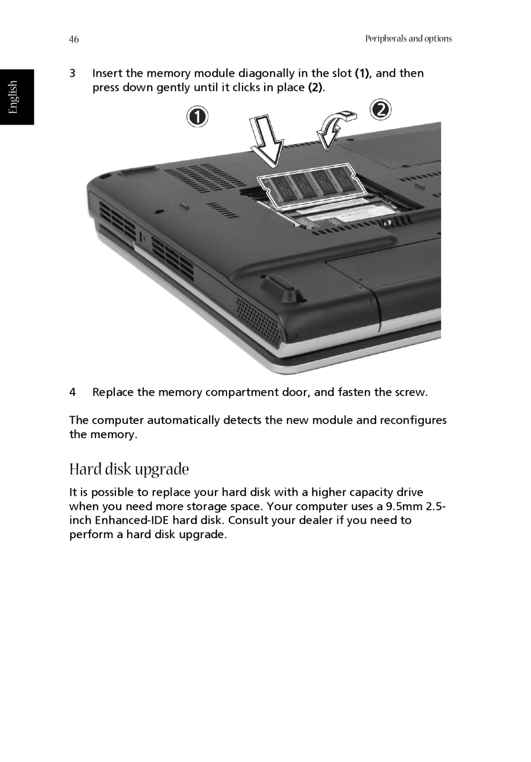 Acer 1360 manual Hard disk upgrade 