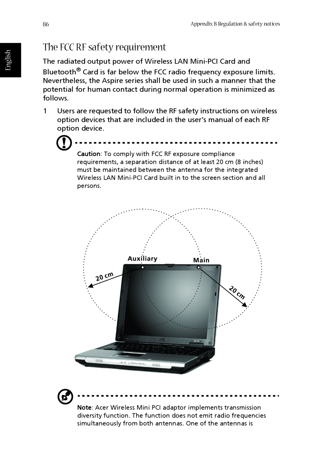 Acer 1360 manual The FCC RF safety requirement, English 