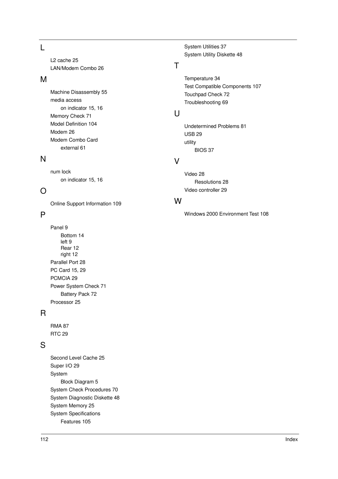 Acer 1400 Series manual Index 