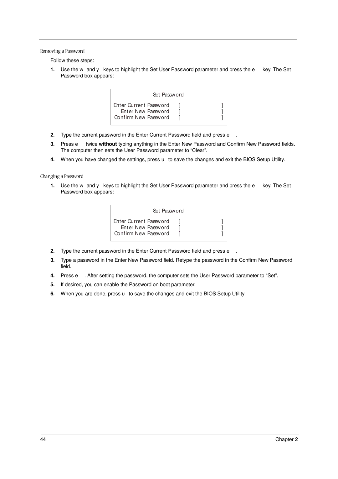 Acer 1400 Series manual Removing a Password 