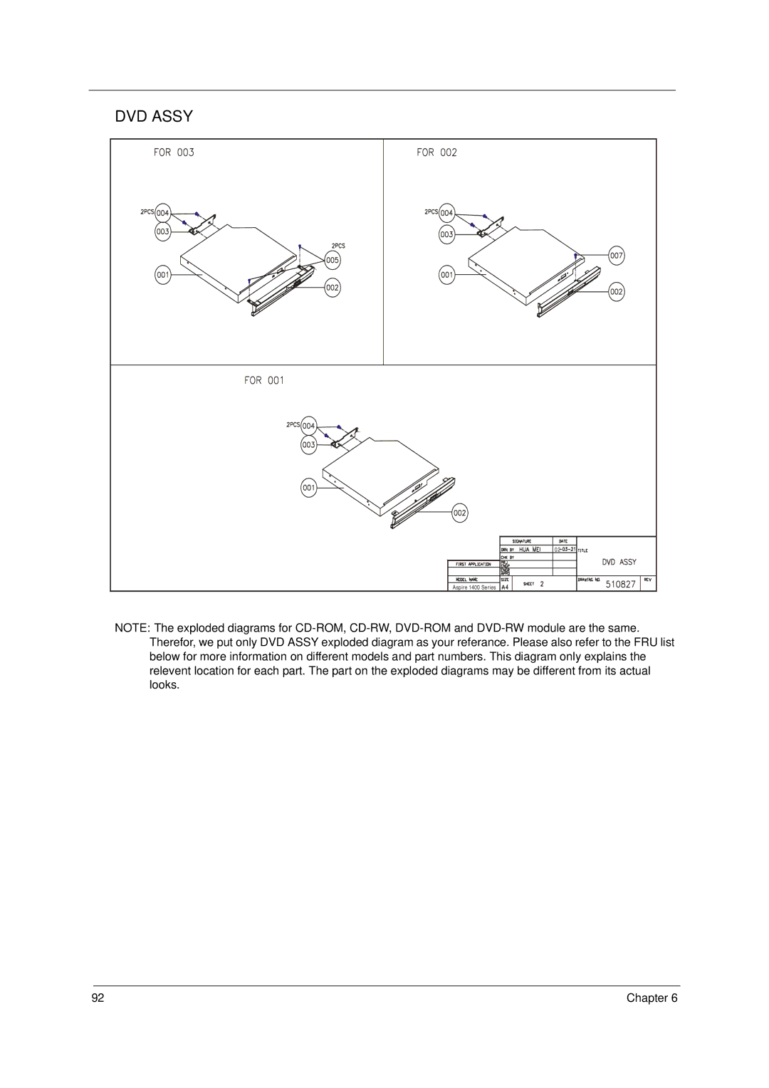 Acer 1400 Series manual DVD Assy 