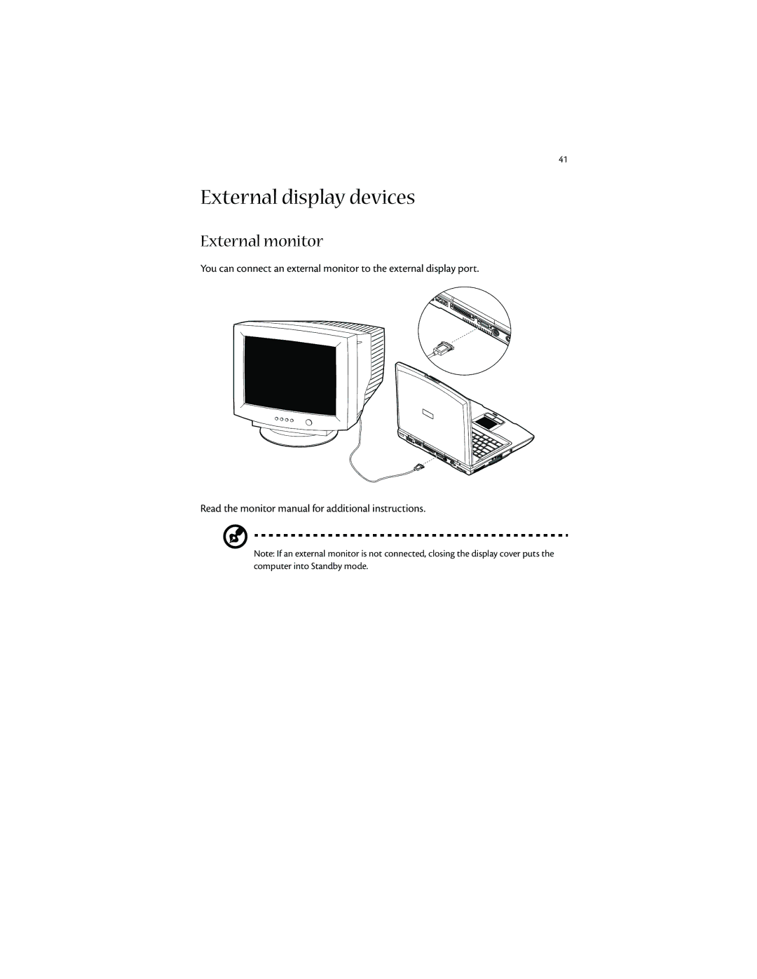 Acer 1400 manual External display devices, External monitor 