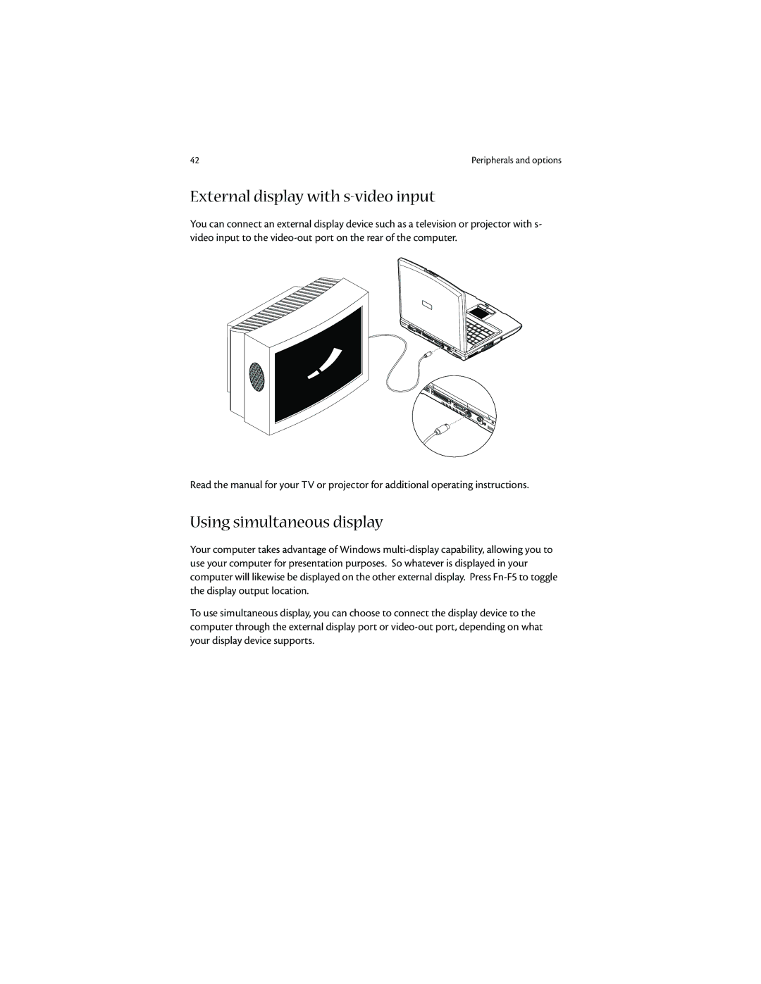 Acer 1400 manual External display with s-video input, Using simultaneous display 