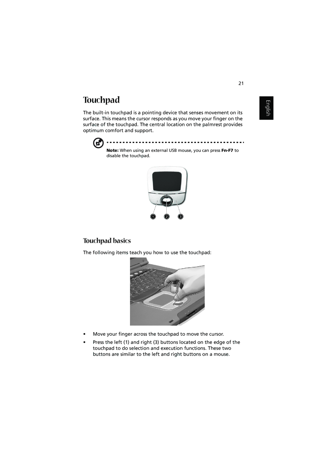 Acer 1450 manual Touchpad basics 