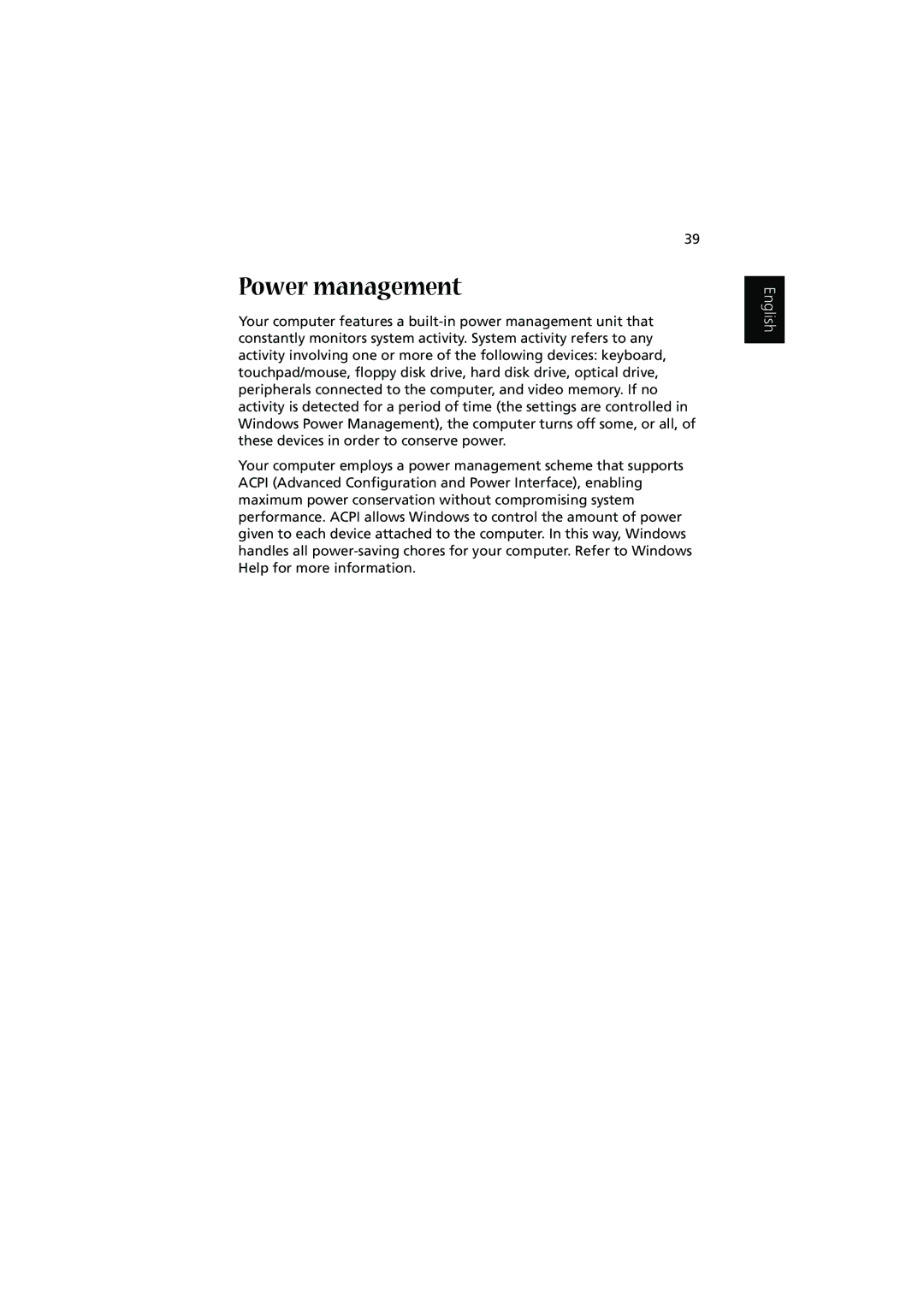 Acer 1450 manual Power management 