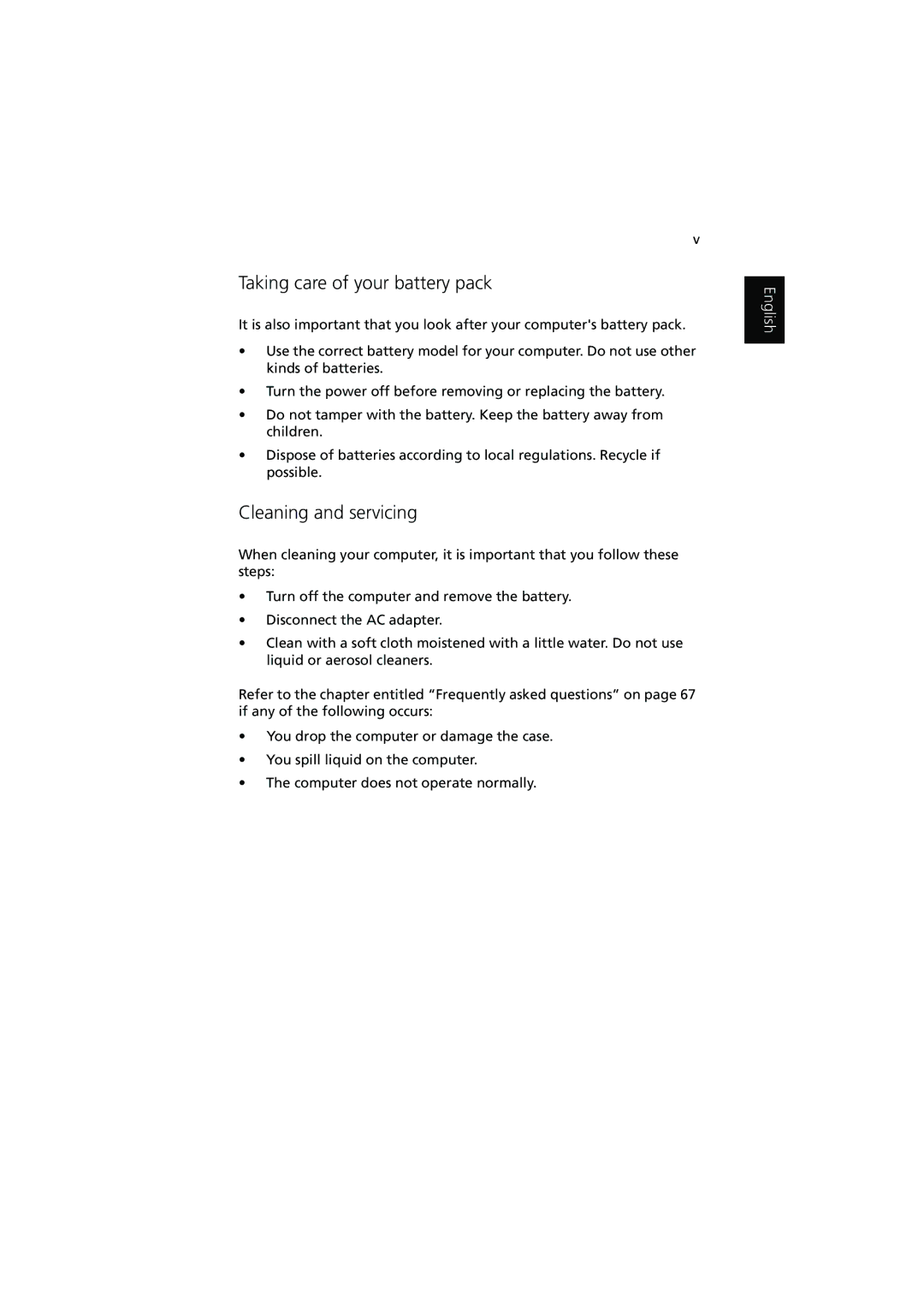 Acer 1450 manual Taking care of your battery pack, Cleaning and servicing 