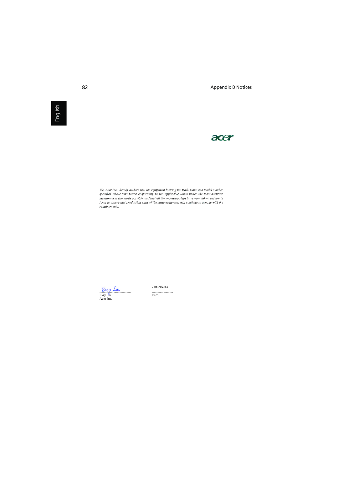 Acer 1450 manual Appendix B Notices 