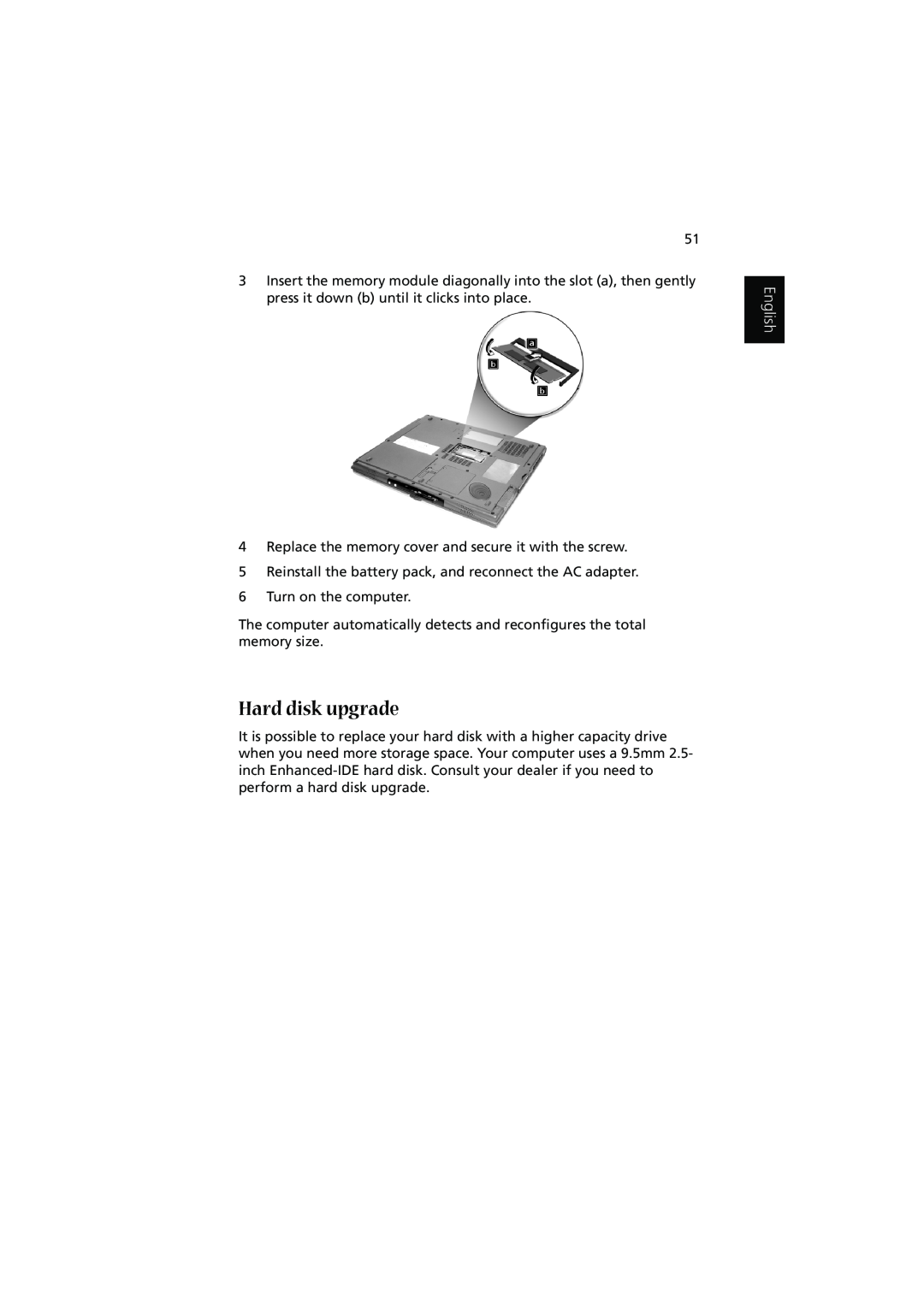 Acer 1450 manual Hard disk upgrade, English 