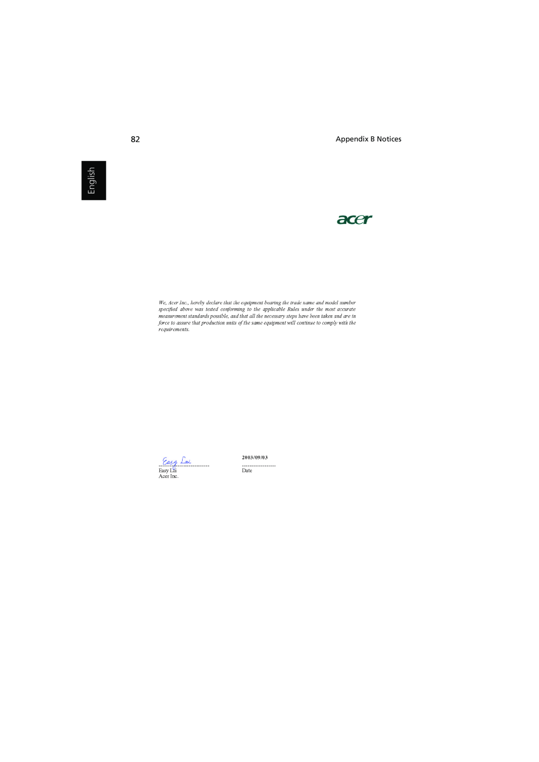 Acer 1450 manual English, Appendix B Notices 
