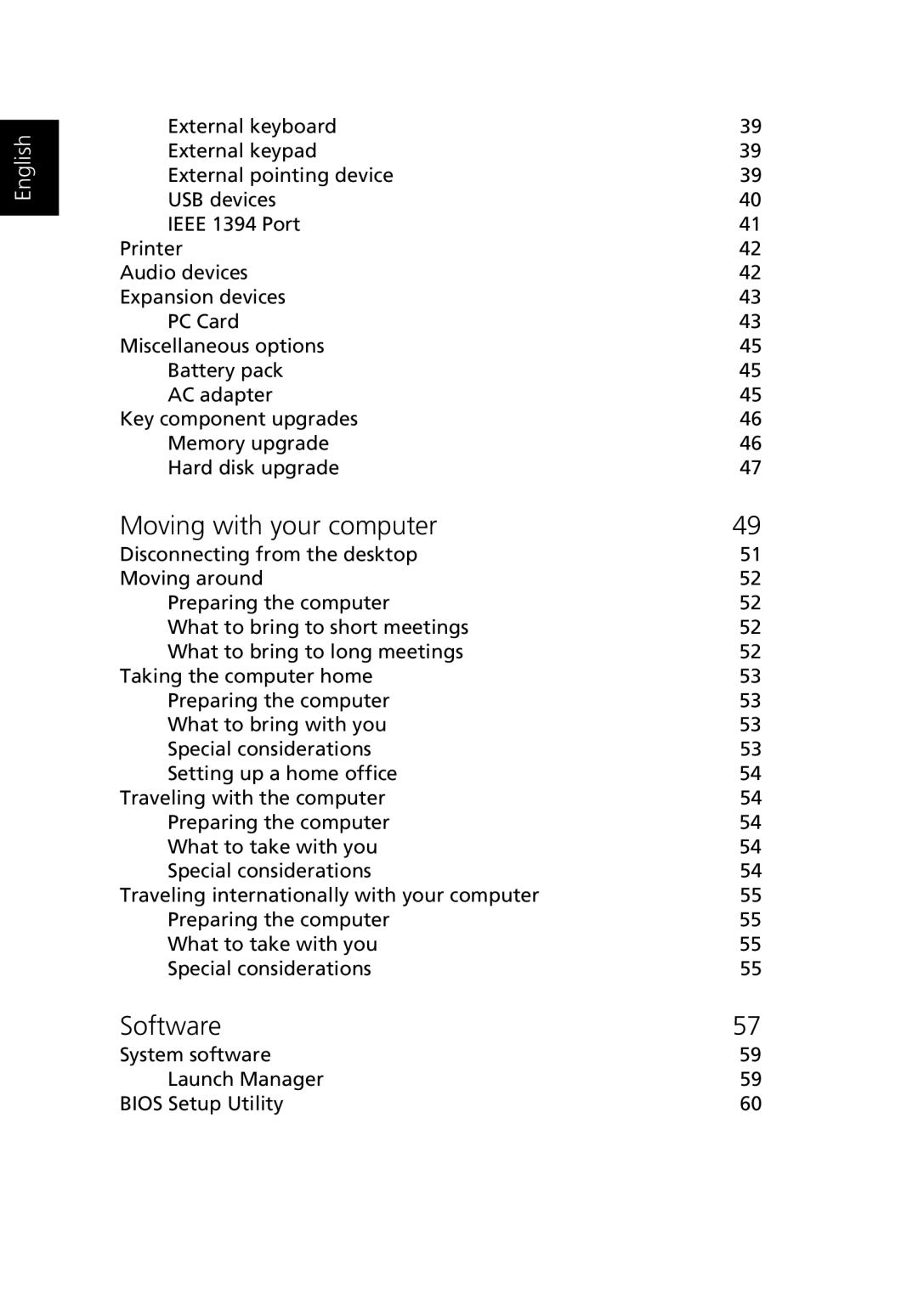 Acer 1500 manual Moving with your computer, Software 