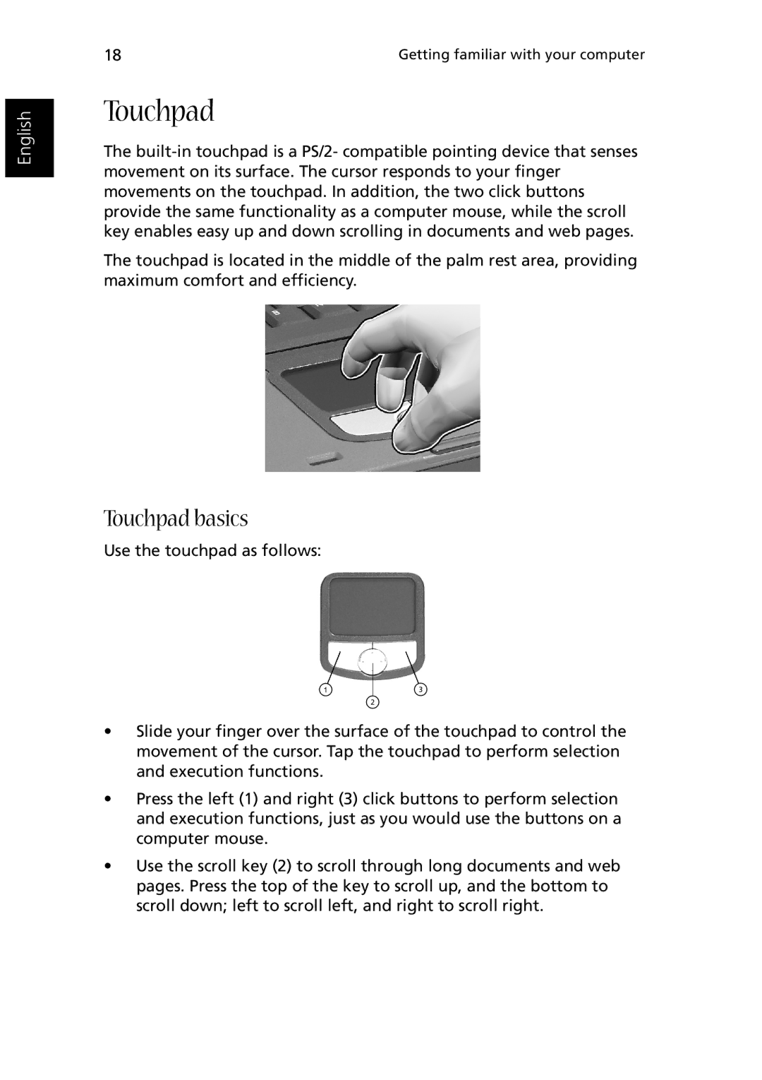 Acer 1510 Series manual Touchpad basics 