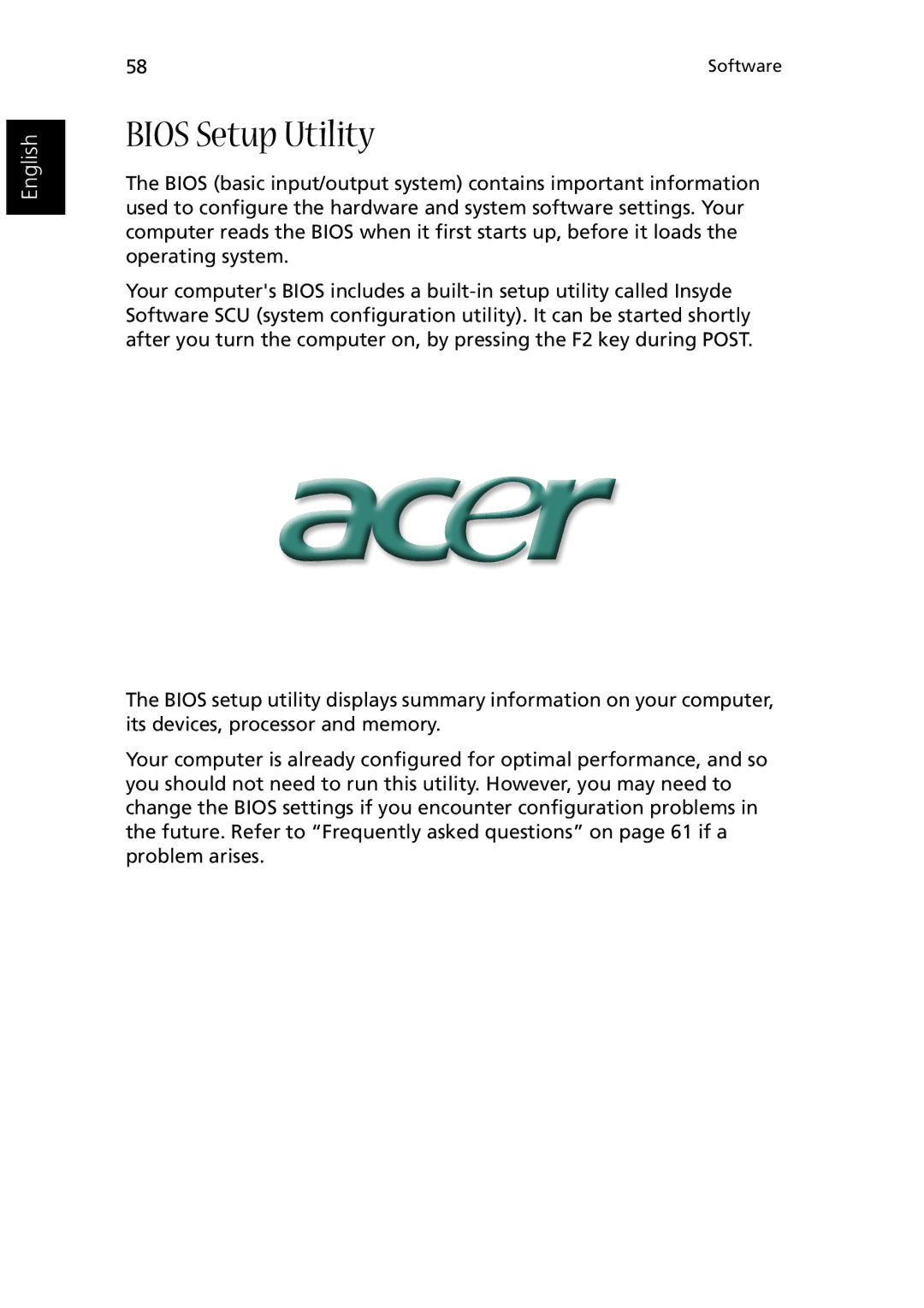 Acer 1510 Series manual Bios Setup Utility 