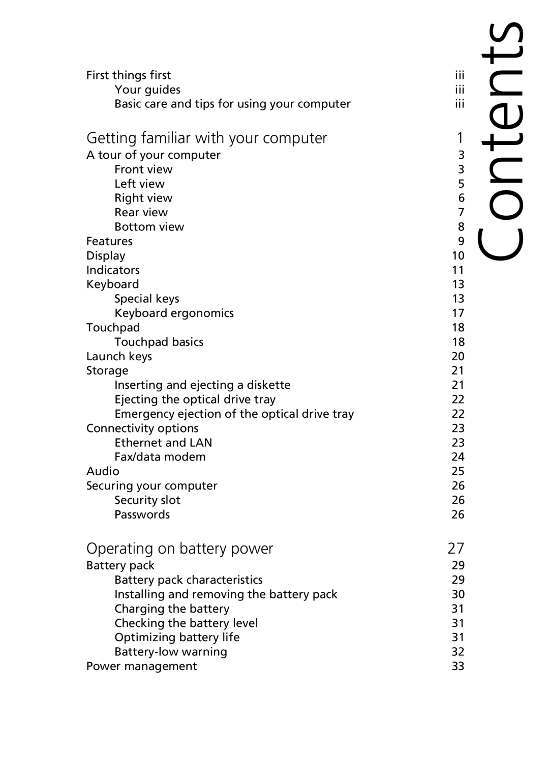 Acer 1510 Series manual Contents 