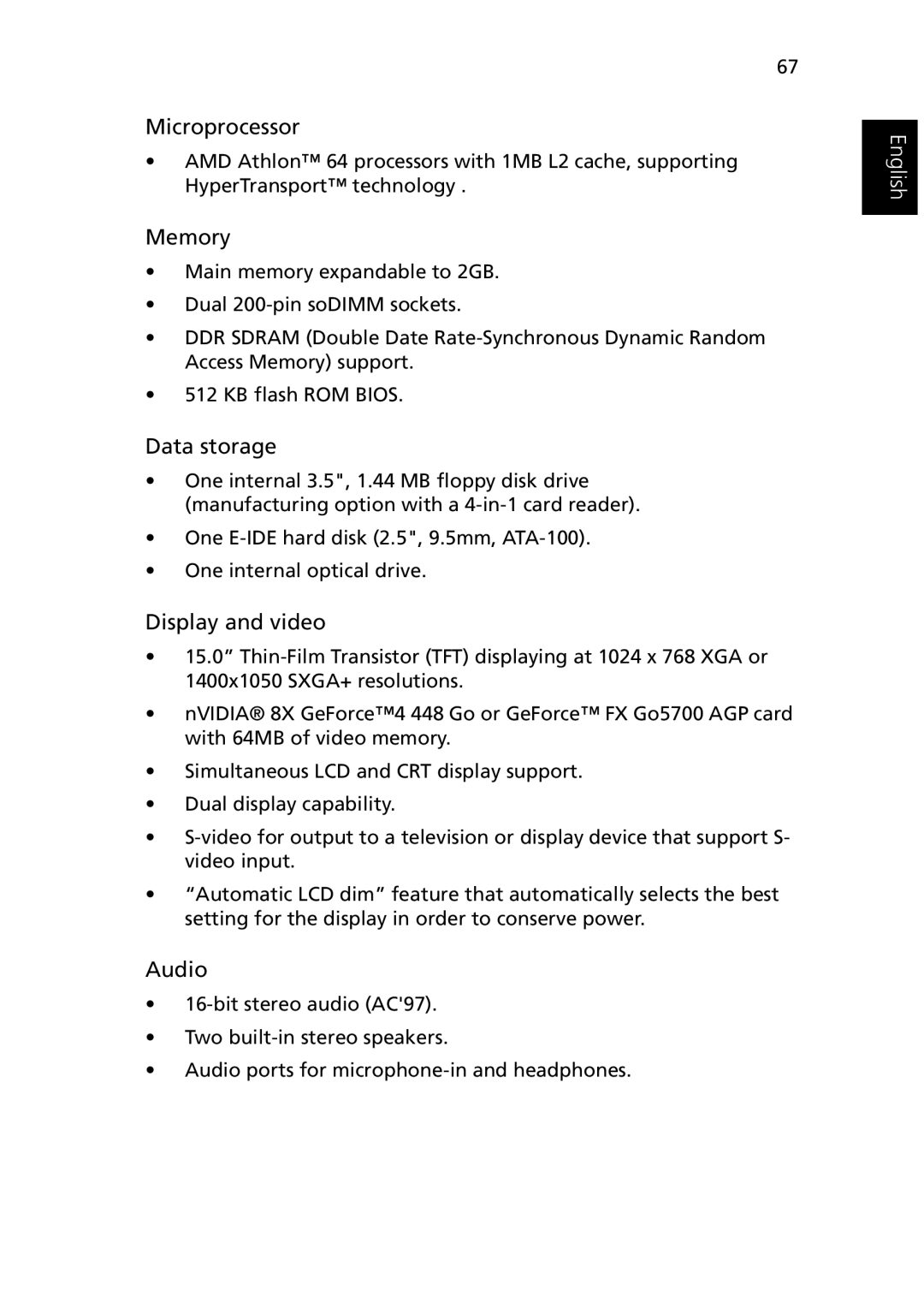 Acer 1510 Series manual Microprocessor 