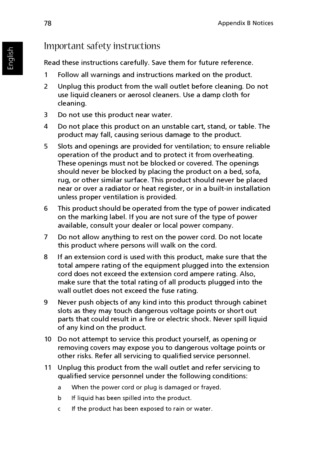 Acer 1510 Series manual Important safety instructions 