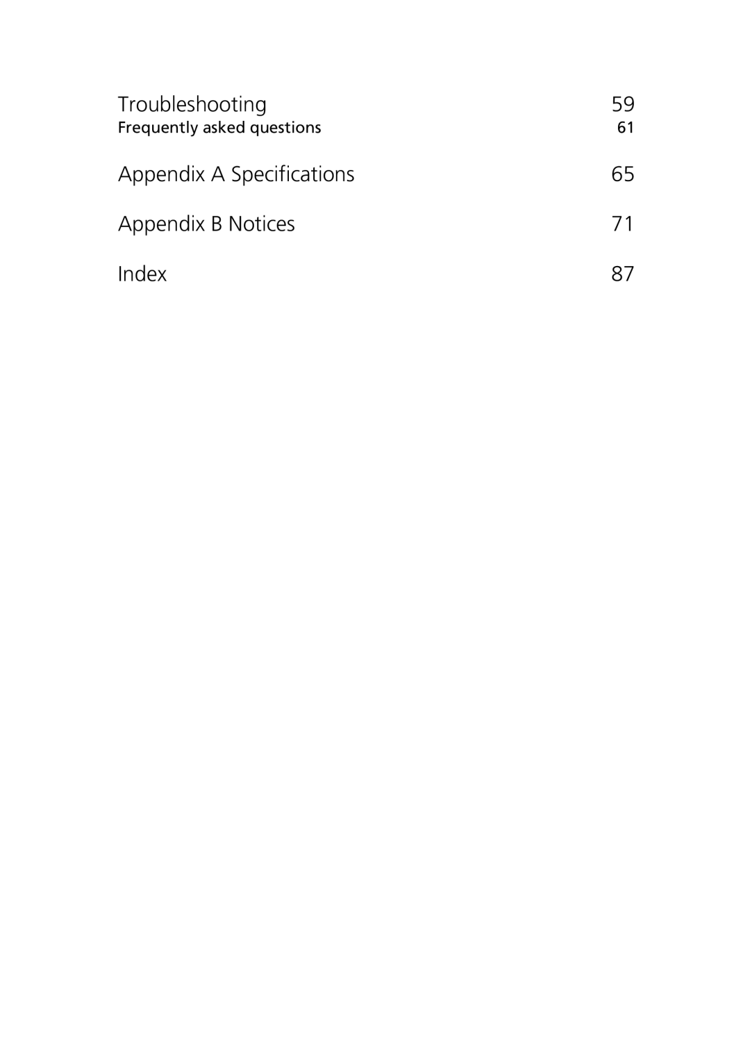 Acer 1510 Series manual Troubleshooting, Appendix a Specifications Appendix B Notices Index 