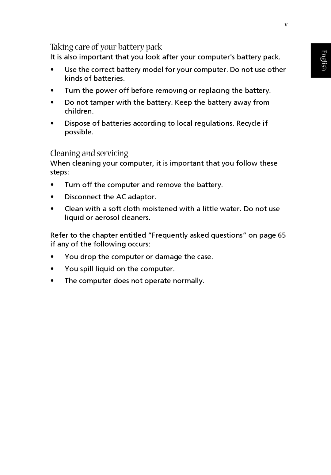 Acer 1350, 1520 manual Taking care of your battery pack, Cleaning and servicing 