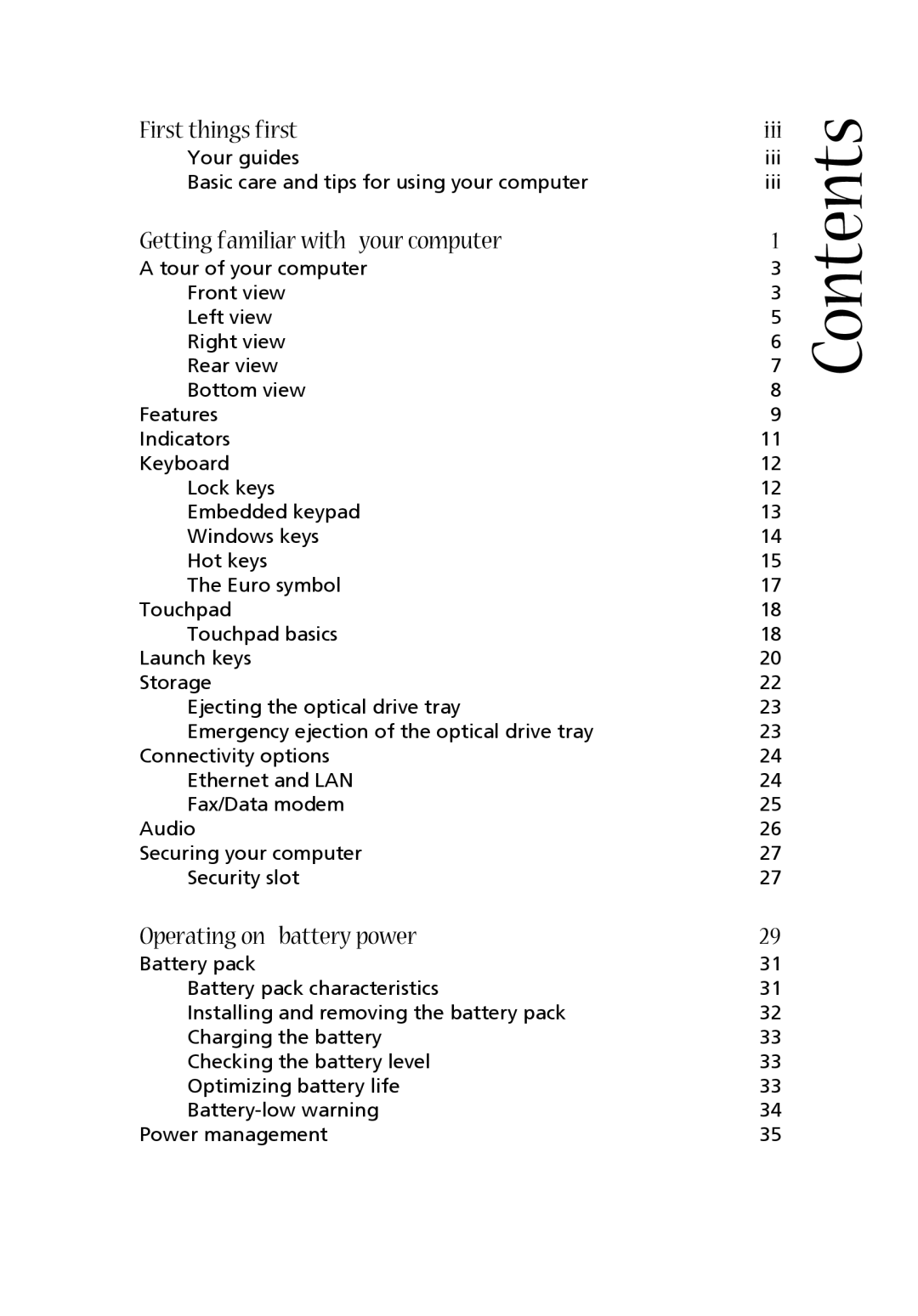 Acer 1350, 1520 manual Contents 