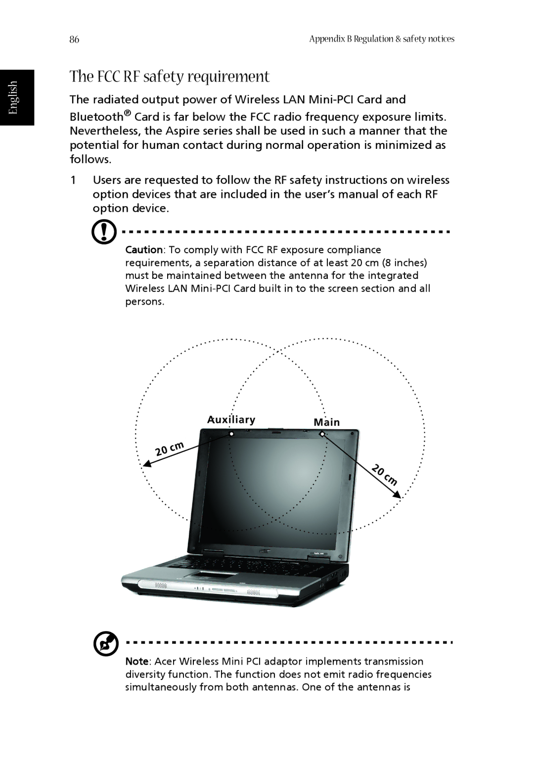 Acer 1520, 1350 manual FCC RF safety requirement 