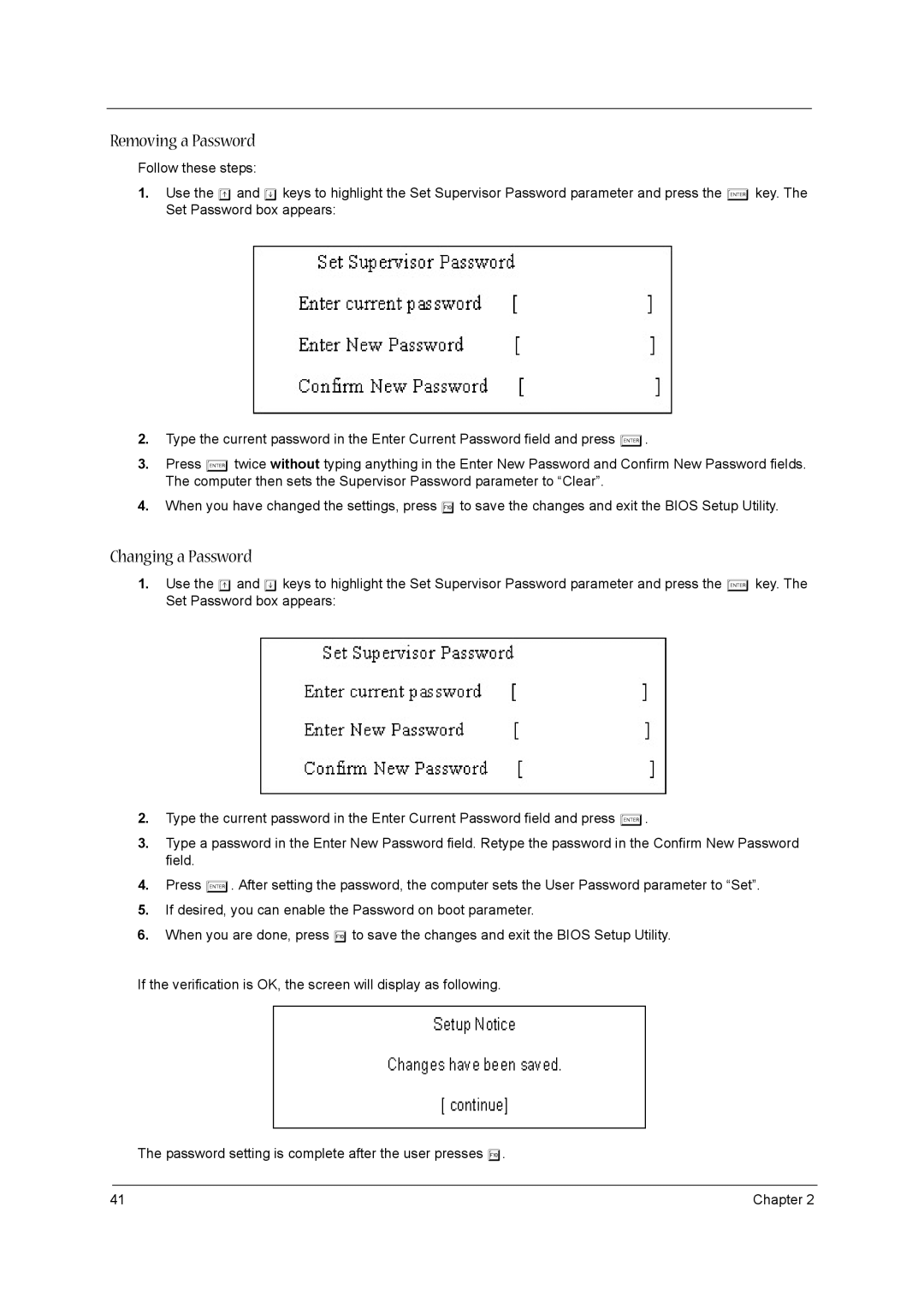 Acer 1520 manual Removing a Password 