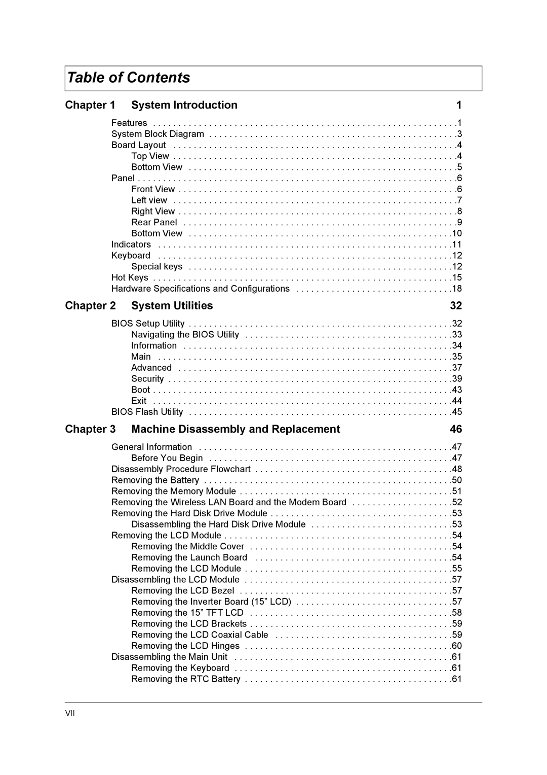 Acer 1520 manual Table of Contents 