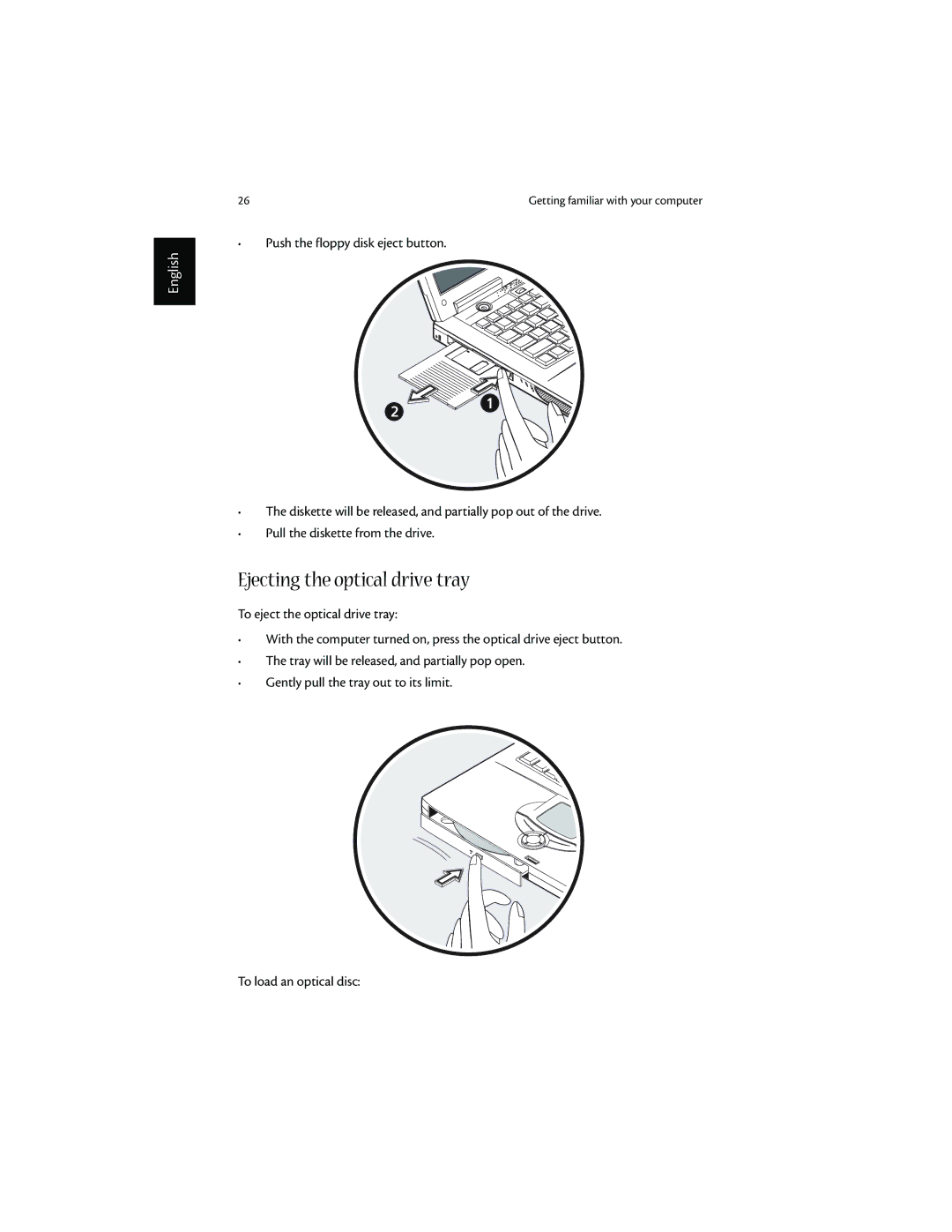 Acer 1600 series manual Ejecting the optical drive tray 