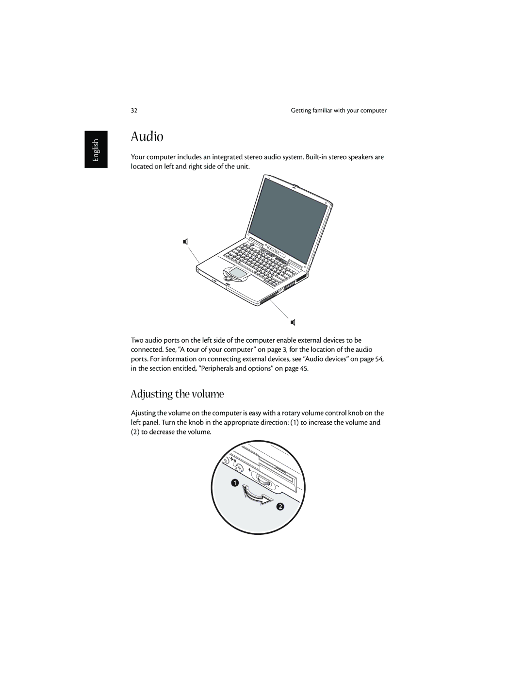 Acer 1600 series manual Audio, Adjusting the volume 