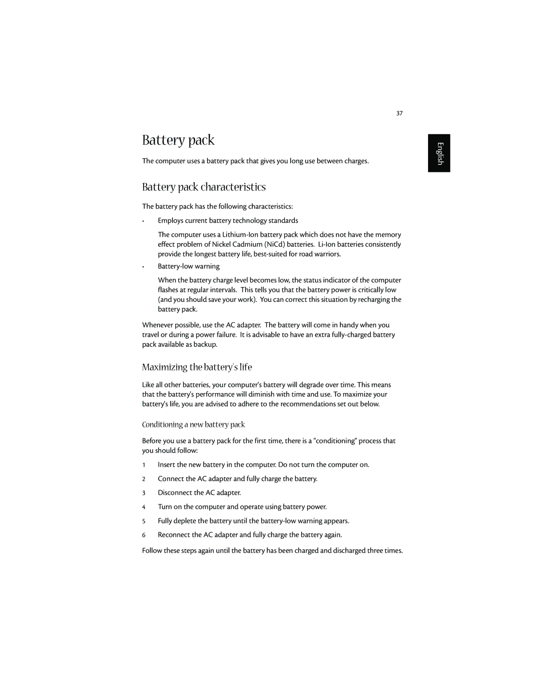 Acer 1600 series manual Battery pack characteristics, Maximizing the batterys life 