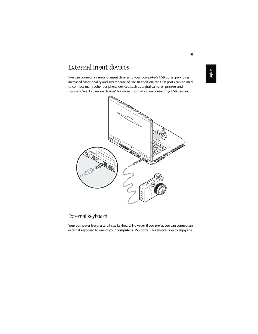 Acer 1600 series manual External input devices, External keyboard 