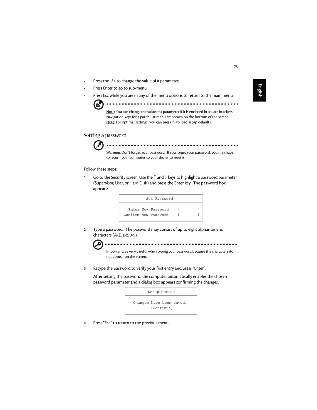 Acer 1600 series manual Setting a password 