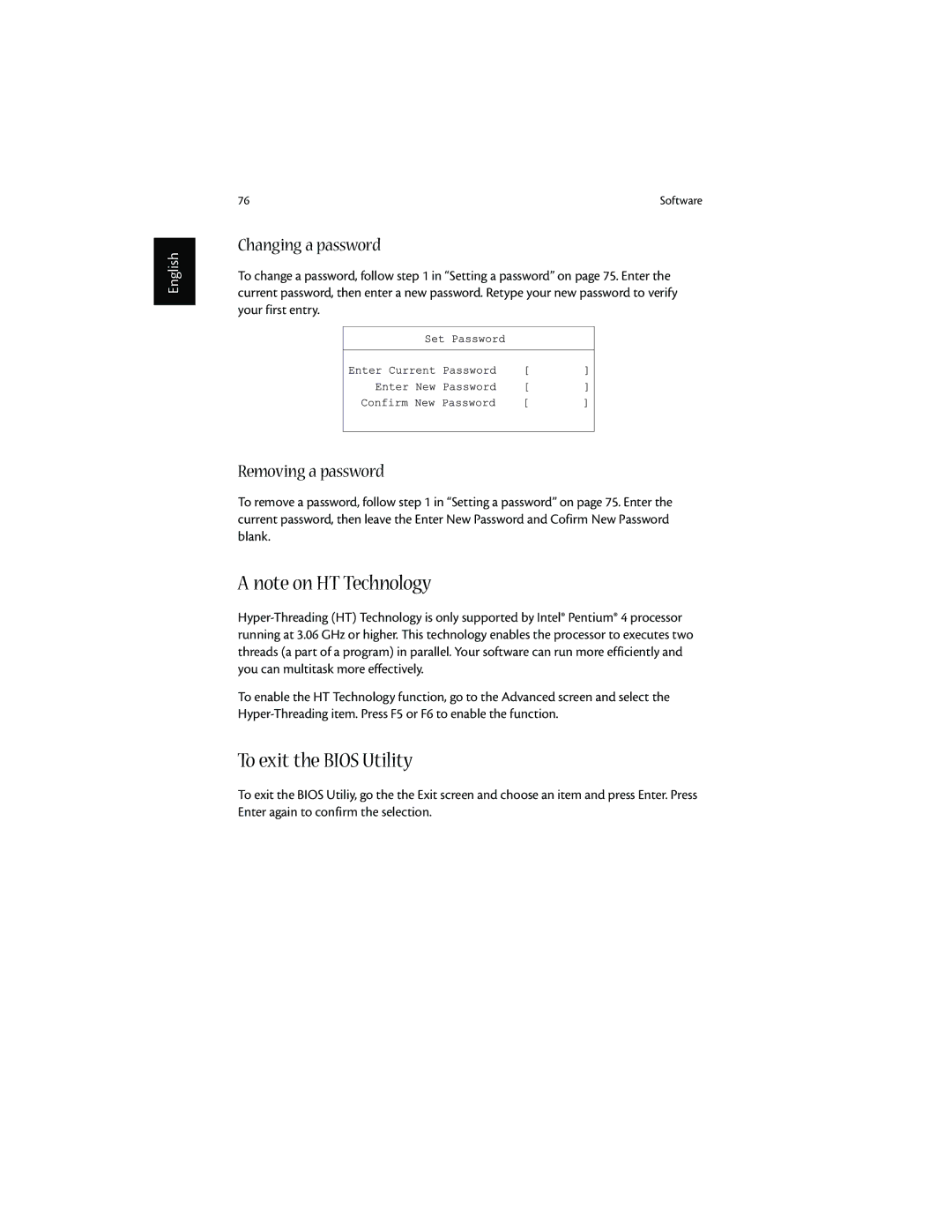 Acer 1600 series manual To exit the Bios Utility, Changing a password, Removing a password 