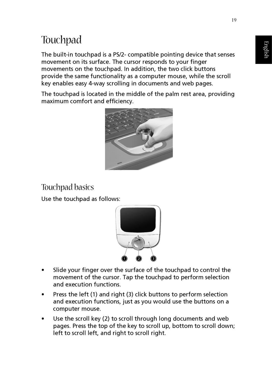 Acer 1620 Series manual Touchpad basics 