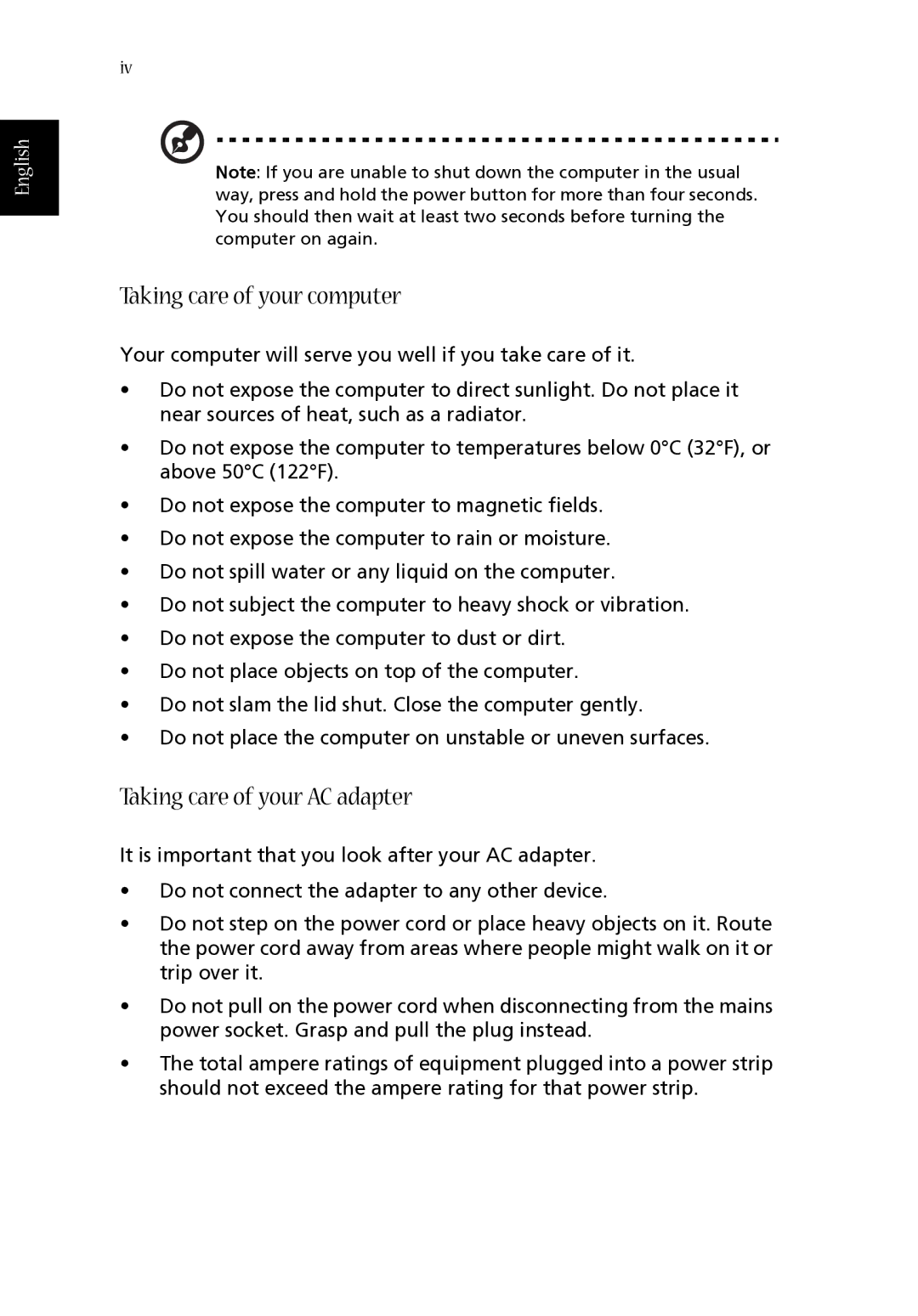 Acer 1620 Series manual Taking care of your computer, Taking care of your AC adapter 