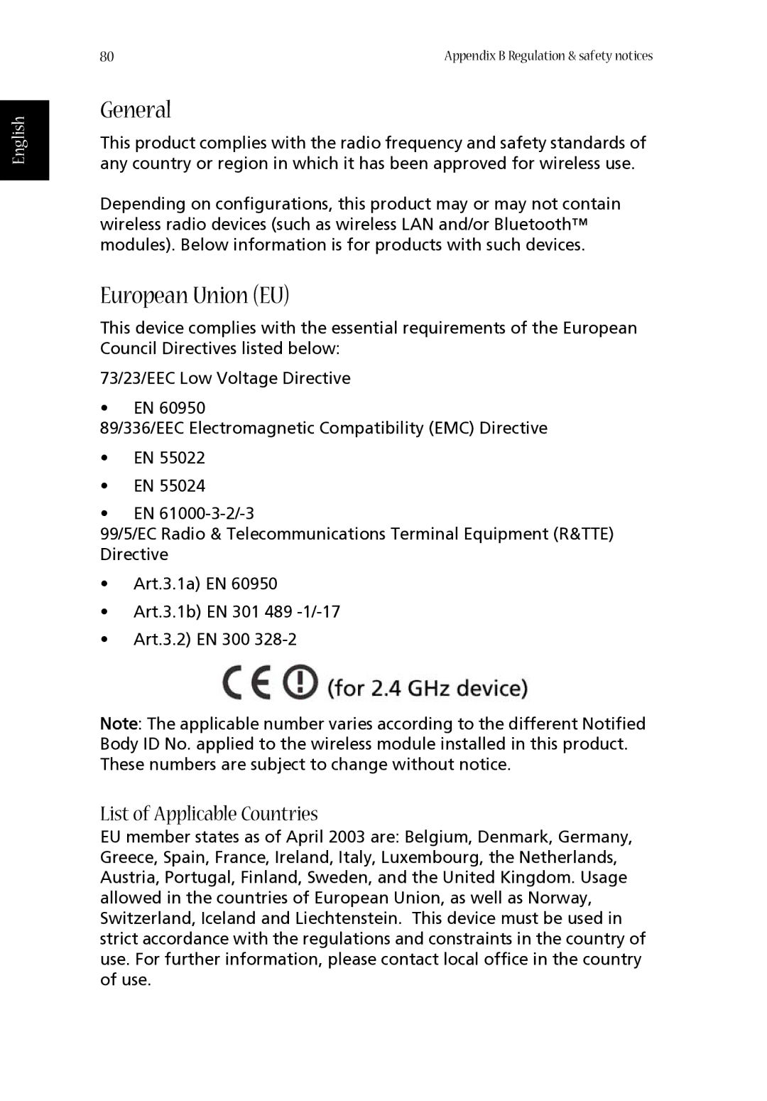 Acer 1620 Series manual General, European Union EU 