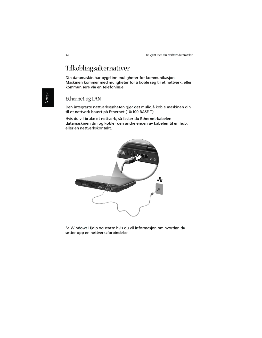 Acer 1660 manual Tilkoblingsalternativer, Ethernet og LAN 