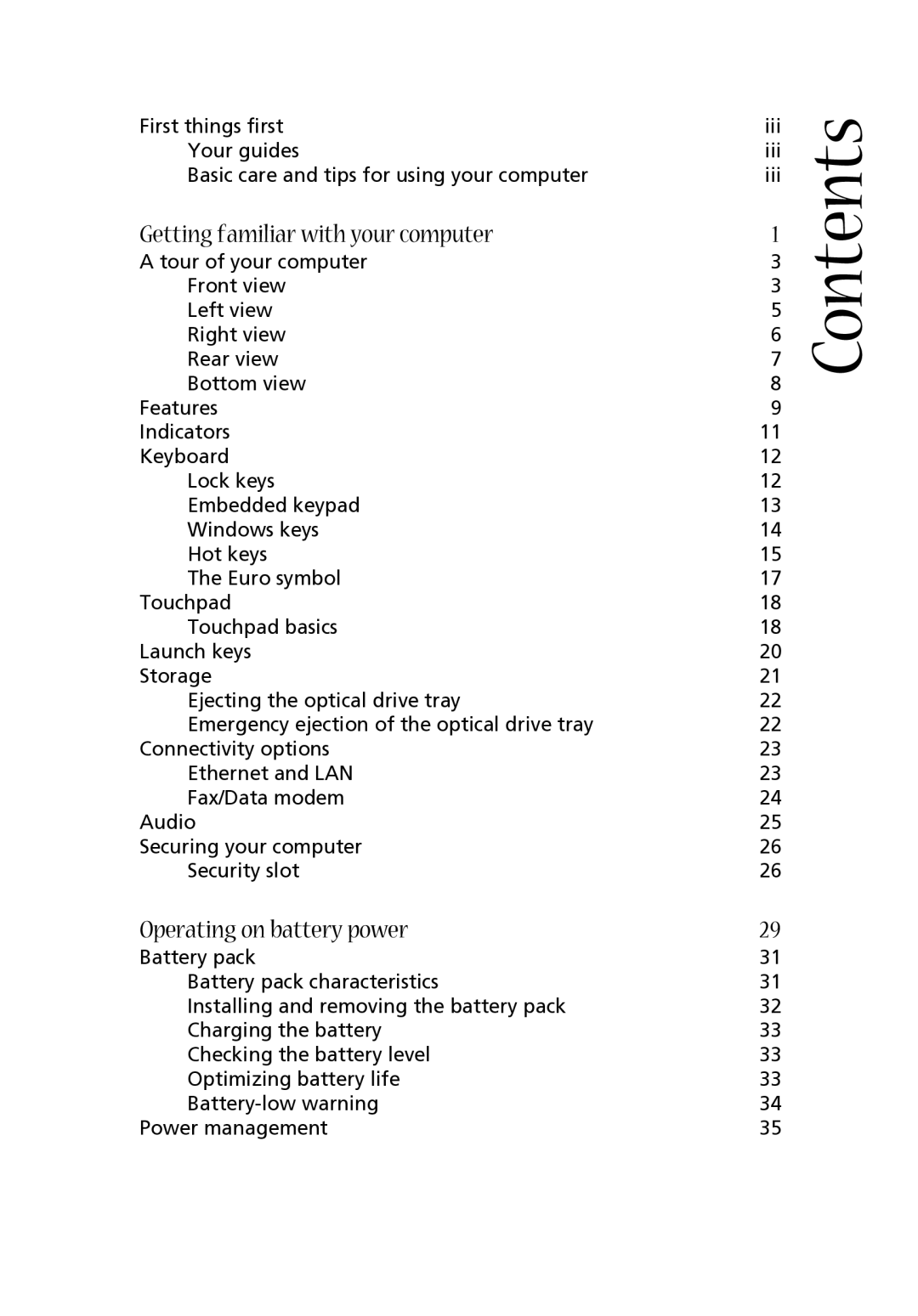 Acer 1660 manual Contents 