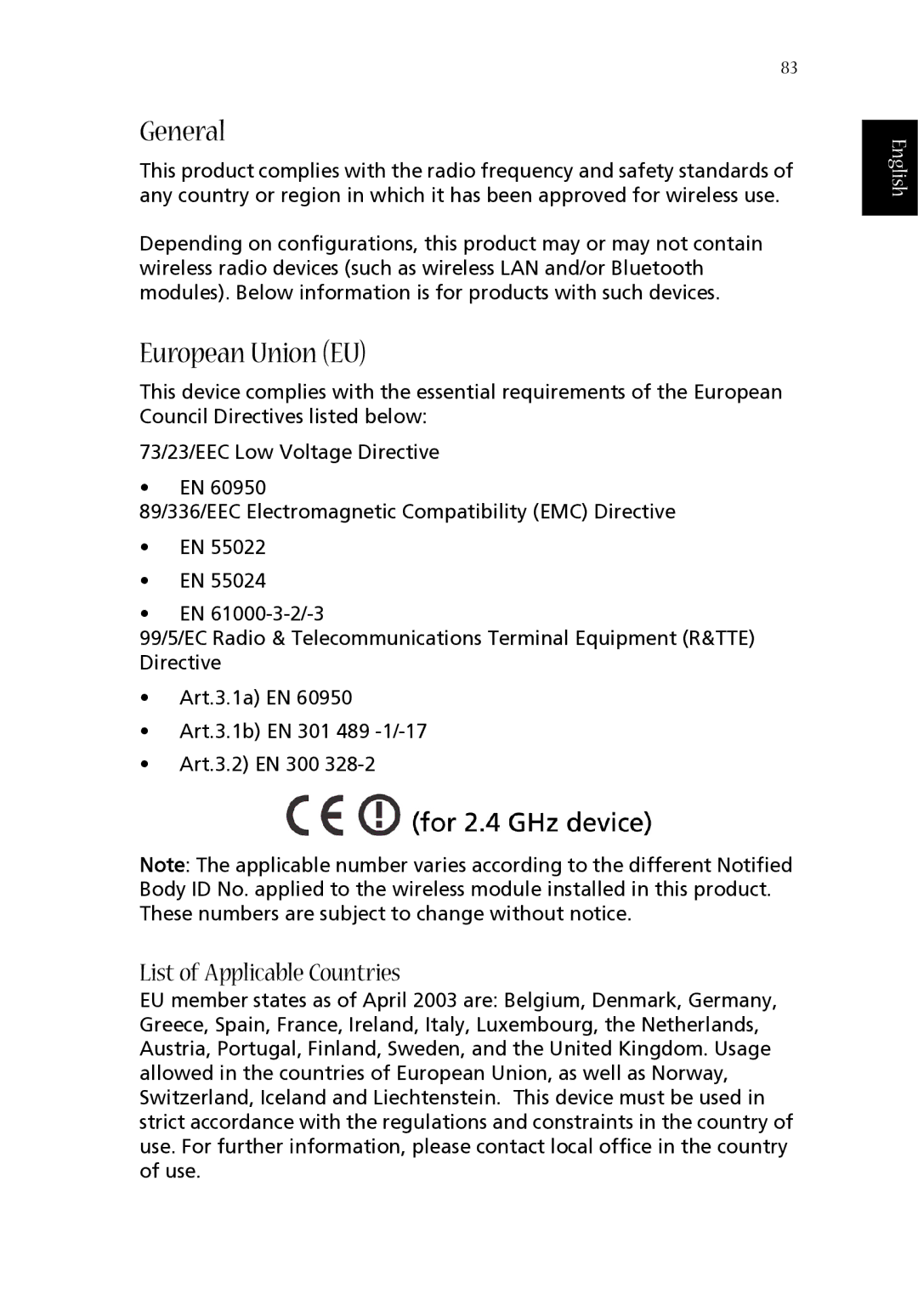 Acer 1660 manual General, European Union EU 