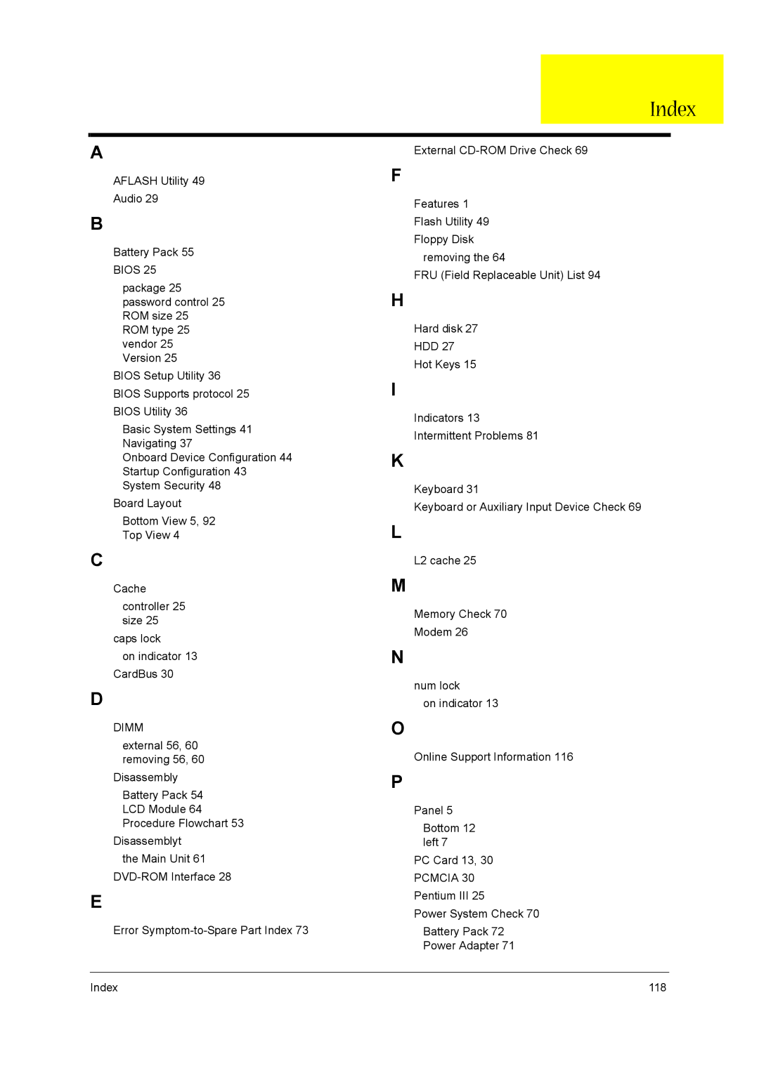 Acer 1680 manual Index 