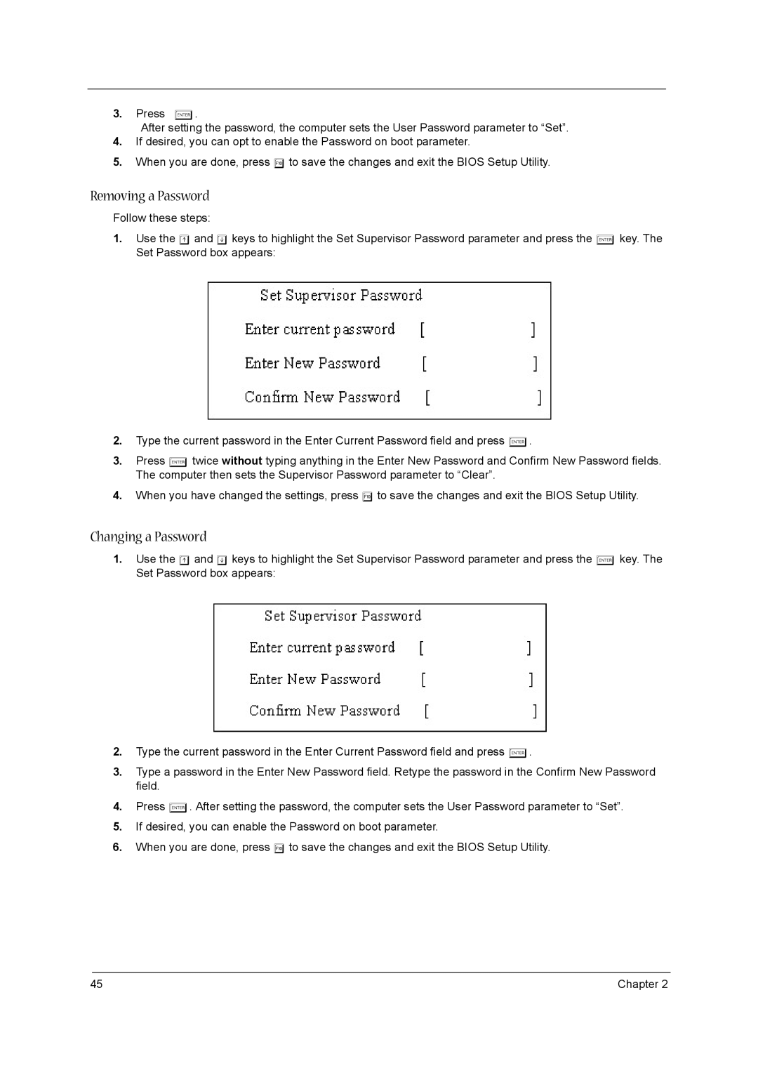 Acer 1680 manual Removing a Password 