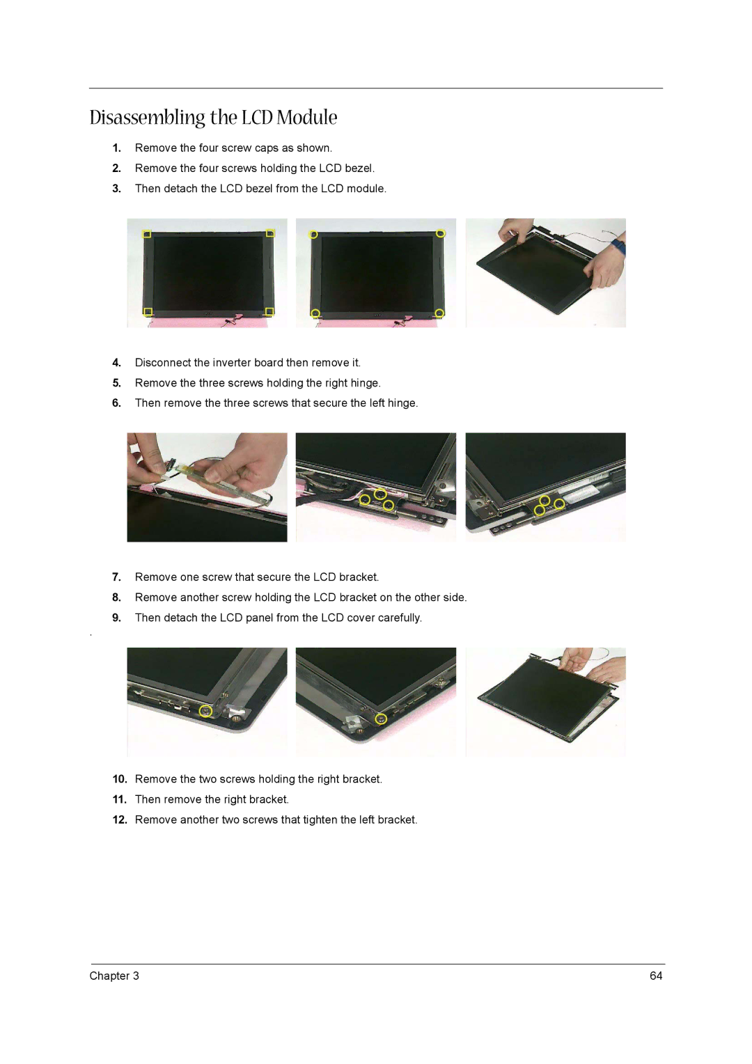 Acer 1680 manual Disassembling the LCD Module 