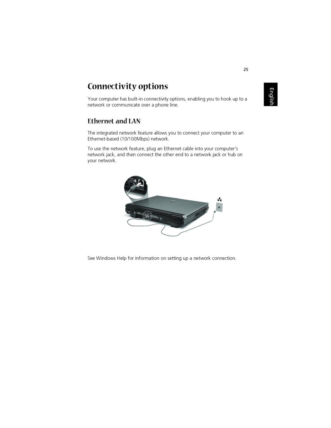 Acer 1700 manual Connectivity options, Ethernet and LAN 