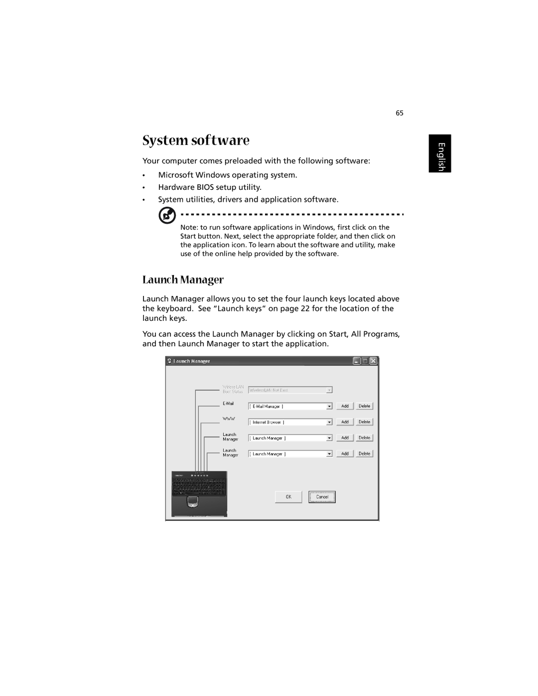 Acer 1700 manual System software, Launch Manager 