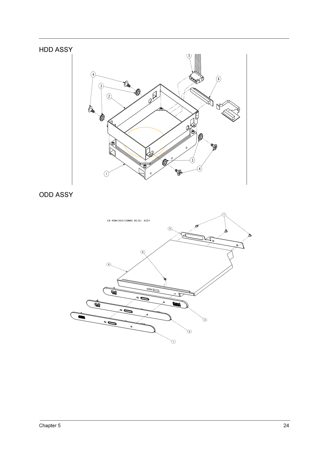 Acer 1700 manual HDD Assy ODD Assy 