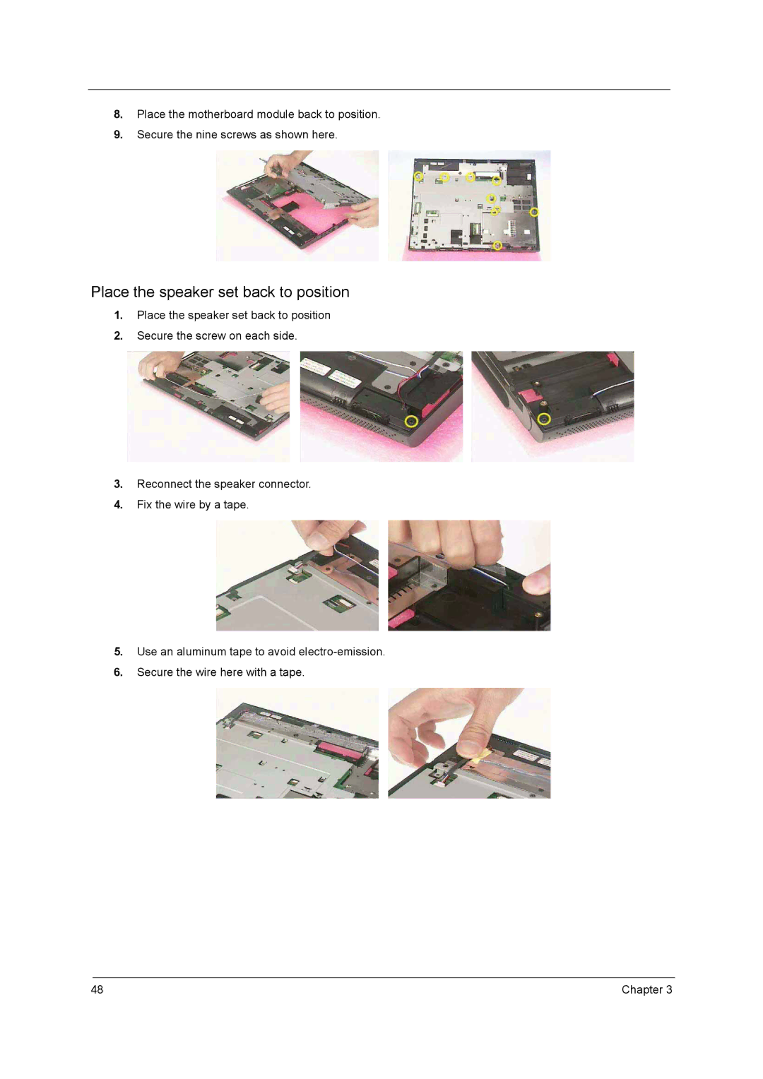 Acer 1700 manual Place the speaker set back to position 