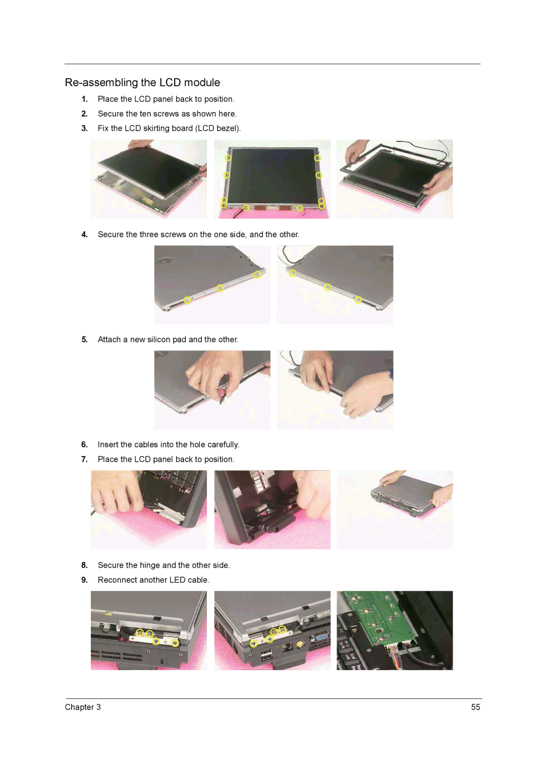 Acer 1700 manual Re-assembling the LCD module 