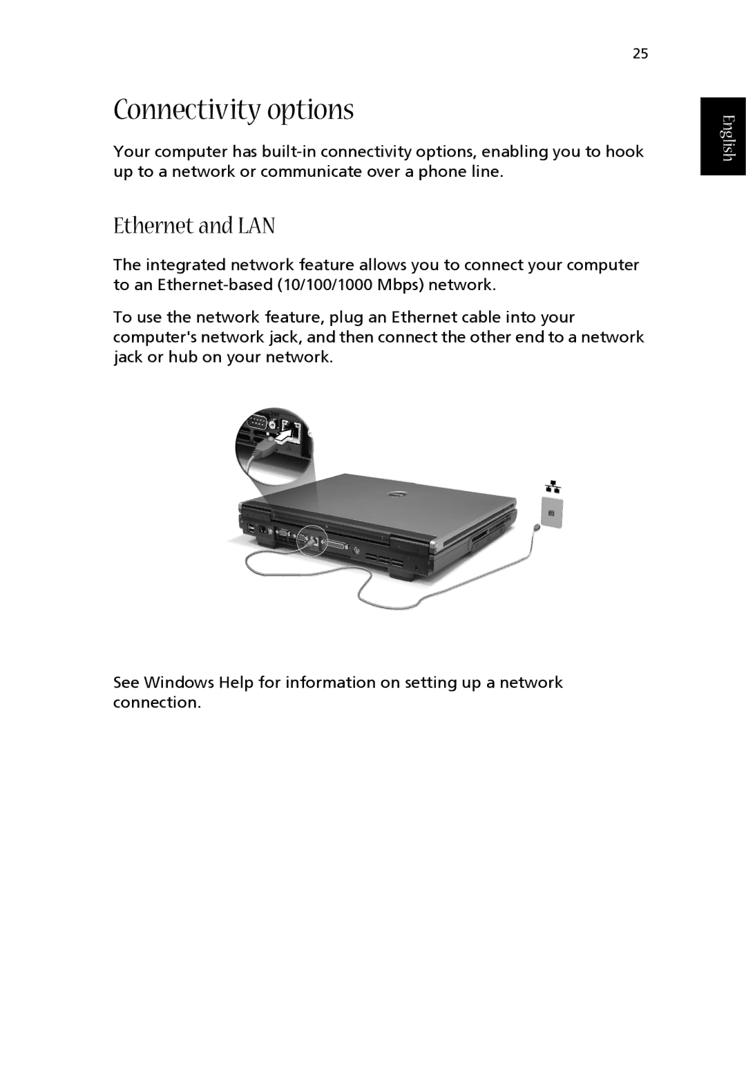 Acer 1710 Series manual Connectivity options, Ethernet and LAN 