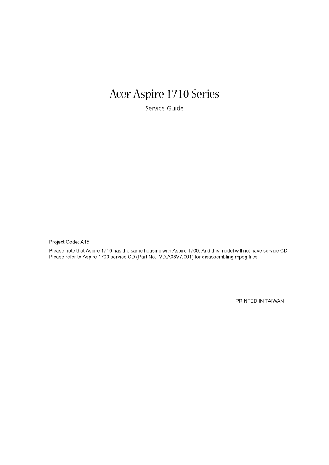 Acer manual Acer Aspire 1710 Series 