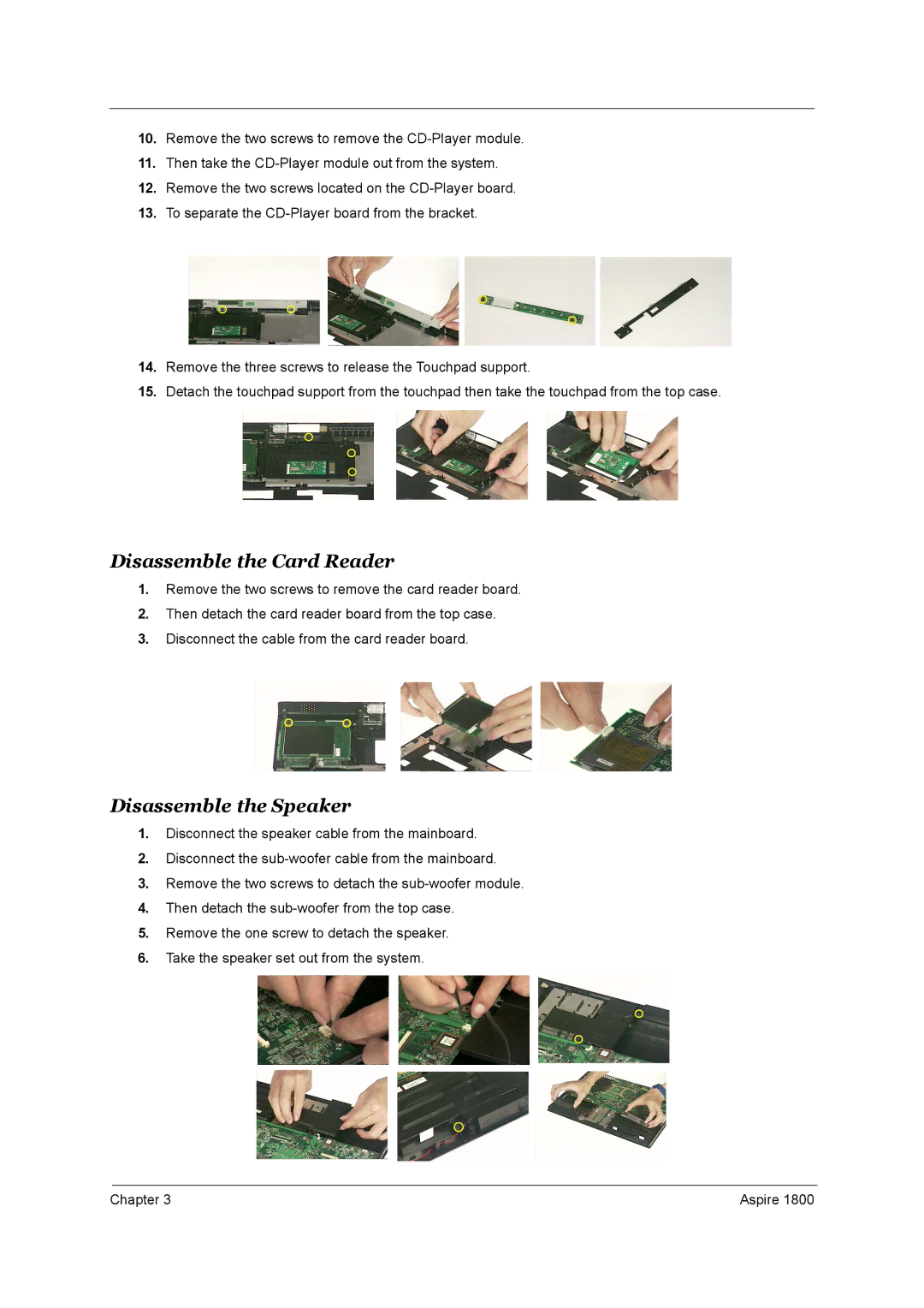 Acer 1800 manual Disassemble the Card Reader, Disassemble the Speaker 