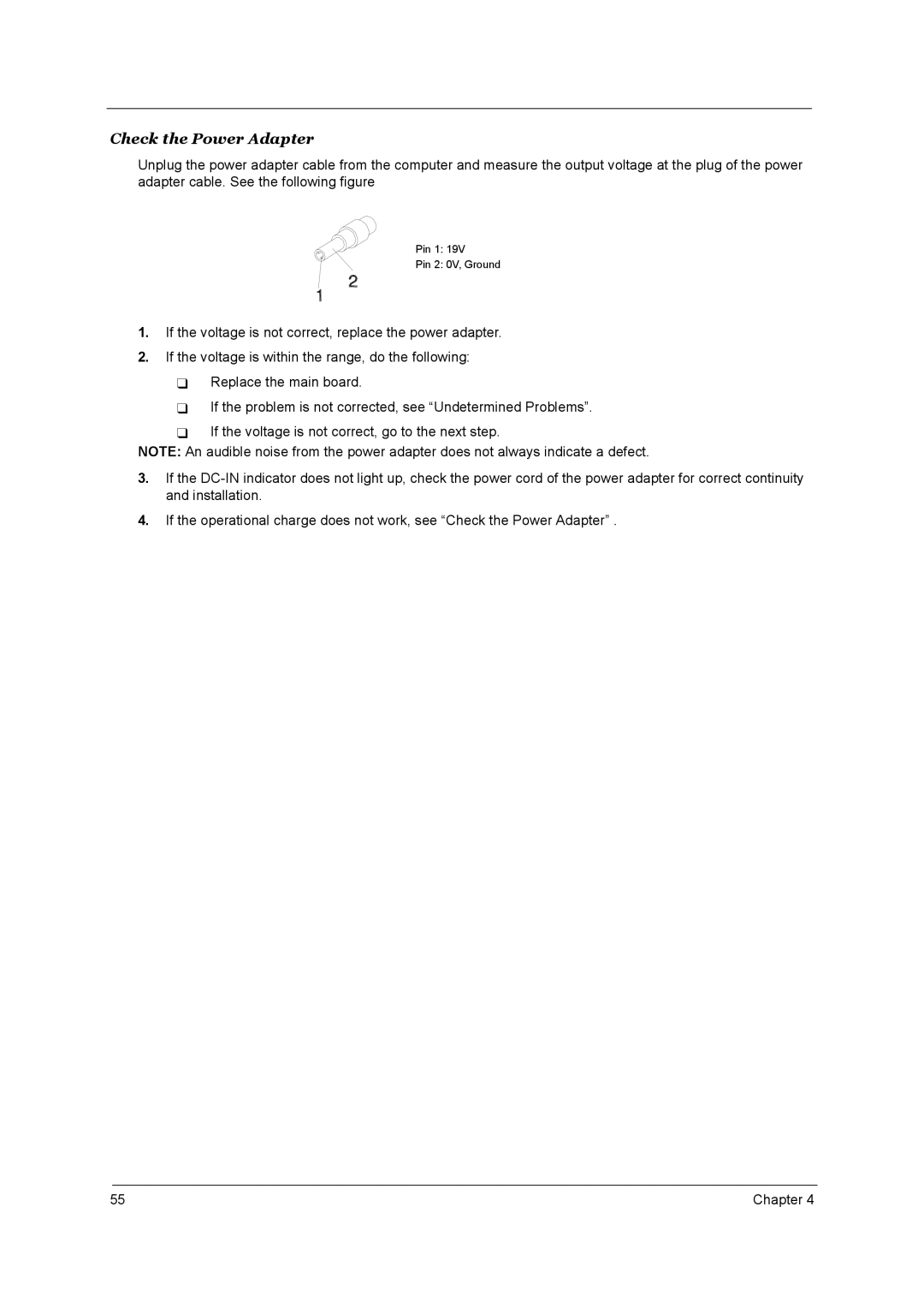 Acer 1800 manual Check the Power Adapter 