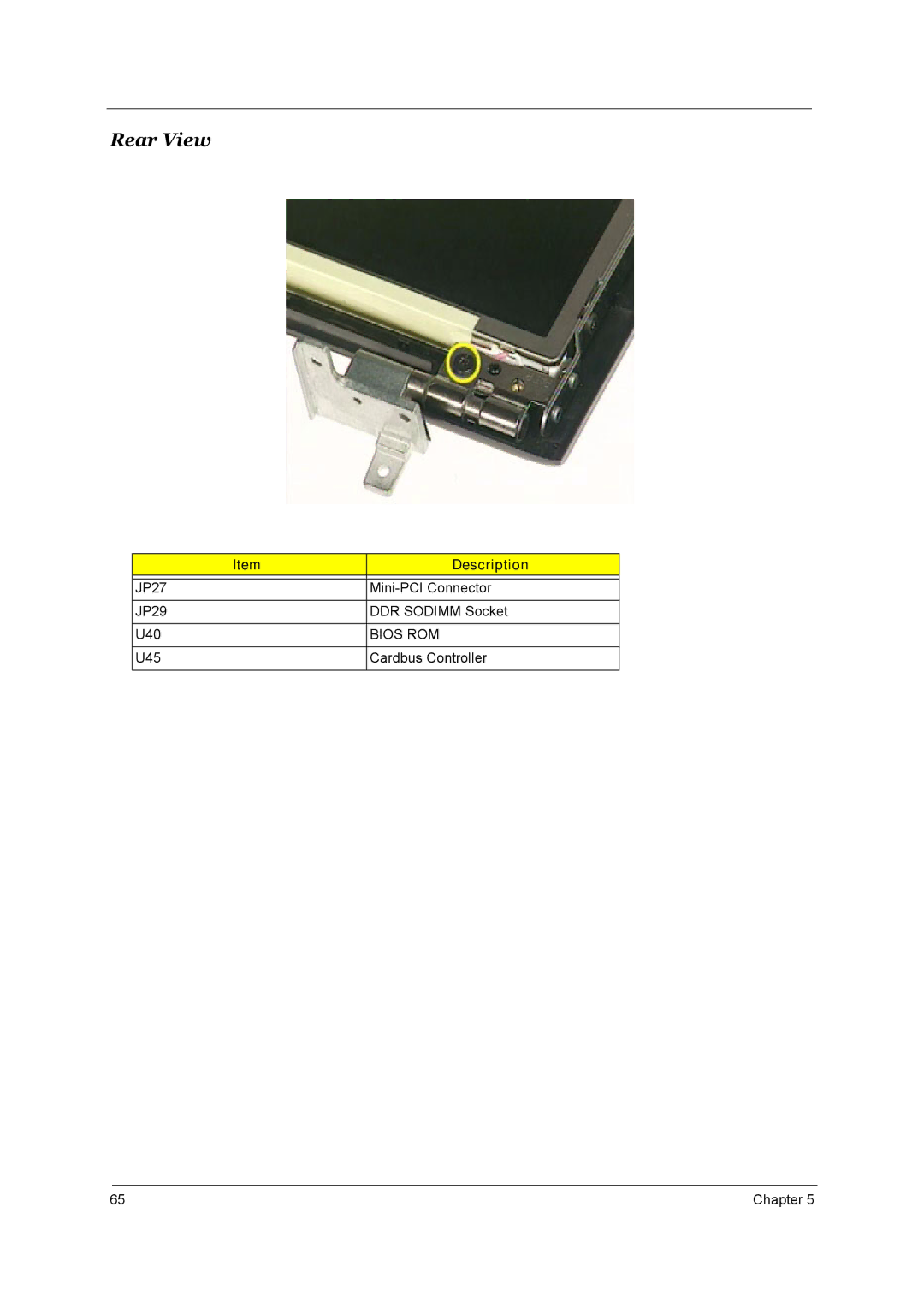 Acer 1800 manual Rear View, Bios ROM 